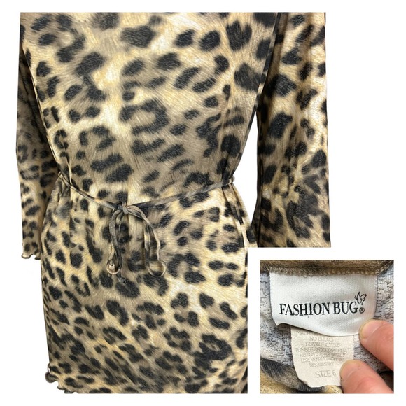 Y2K Sheer Leopard Print Cowl Neck Belted Tunic Shirt Top / Women’s Medium * - Picture 4 of 4